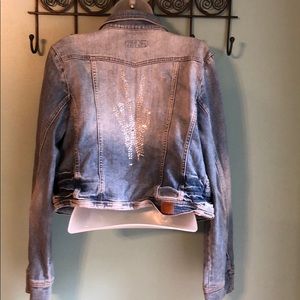 Denim Jean Jacket Peace Sign Fingers L